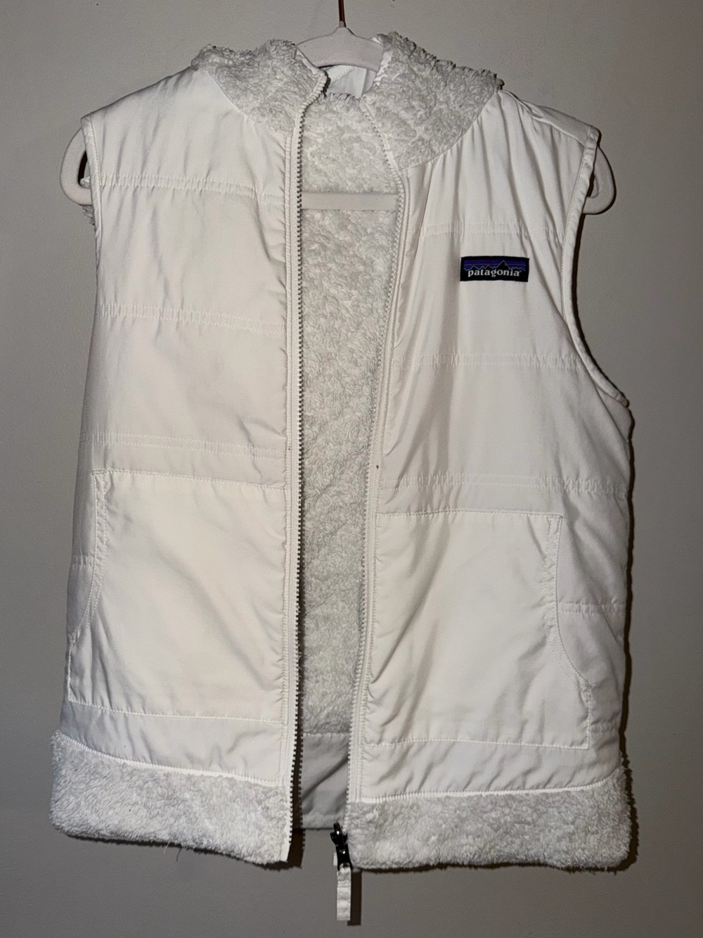 Patagonia Reversible Sherpa Fleece Hooded Vest White Full Zip Outdoor